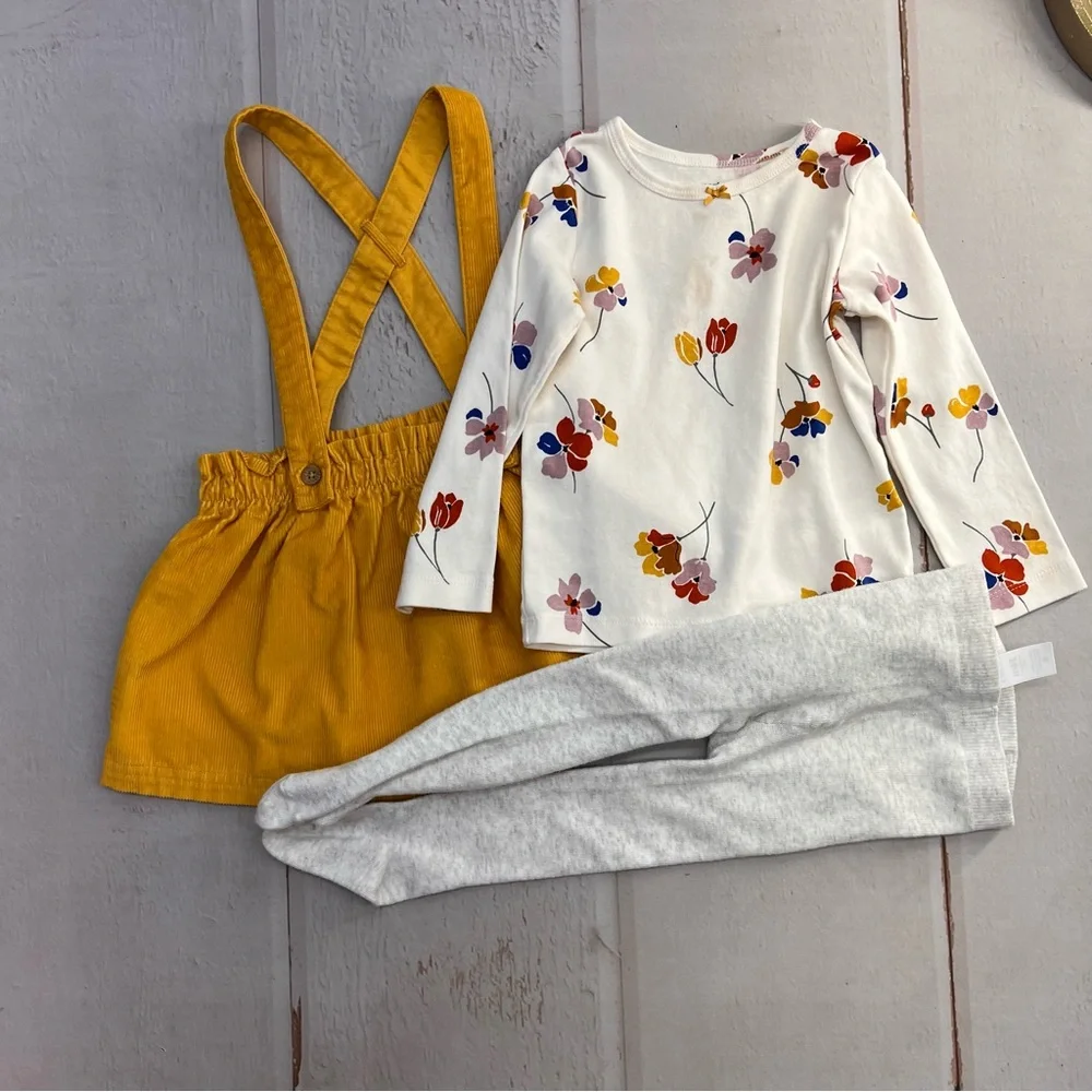 Baby Girl‎ Carter's 3-Piece Floral Tee, Corduroy Jumper, & Tights Set SIZE 24M